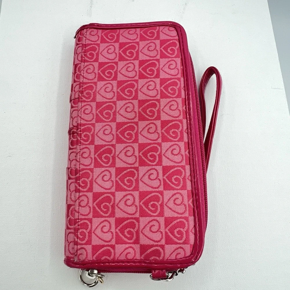Wristlet Pink Heart Wallet W/Check Book Holder‎ Pink Patent Leather Accents